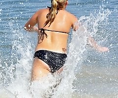 Tiny bikini thong on hot butt doggy