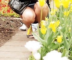 Sneaky upskirt shots made outdoors