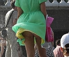 Bride upskirts thong & lace white stockings